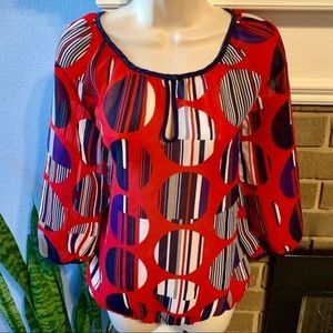 ❤️SOLD Banana Republic Circle Printed Red Blouse medium